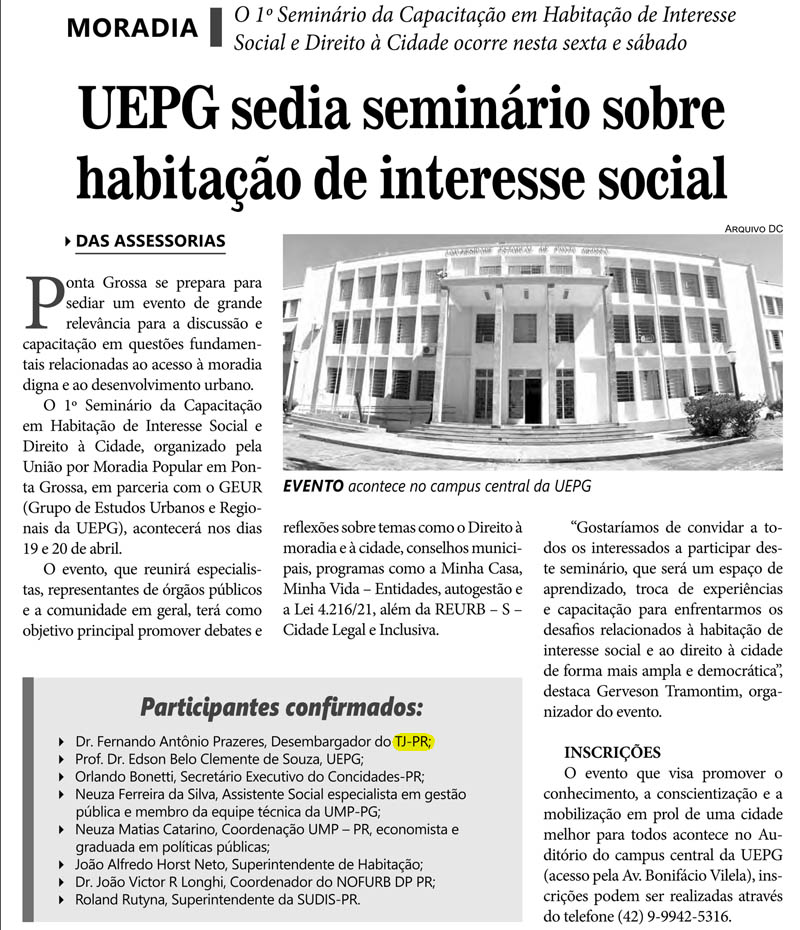UEPG sedia seminário sobre habitação de interesse social