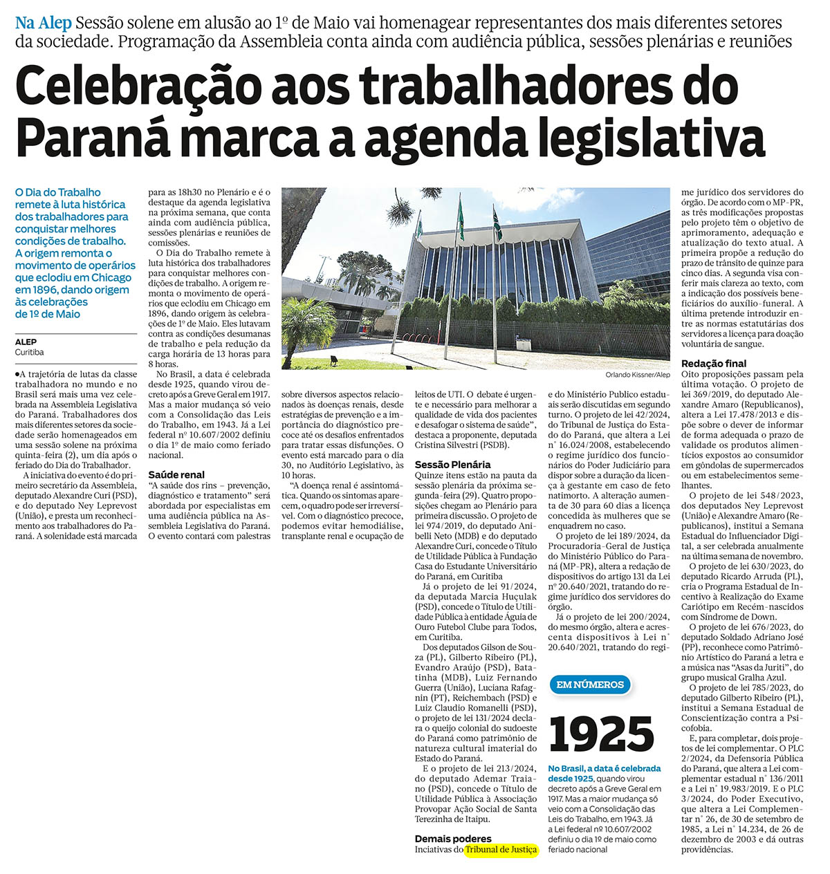 Celebração aos trabalhadores do Paraná marca a agenda legislativa