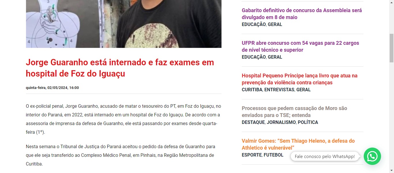 Jorge Guaranho está internado e faz exames em hospital de Foz do Iguaçu - image 1