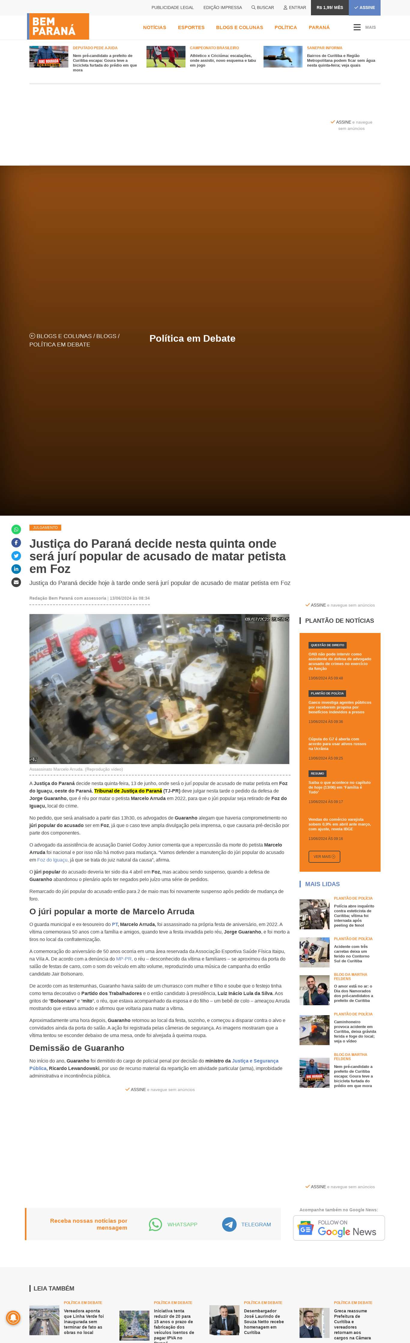 Justiça do Paraná decide nesta quinta onde será jurí popular de acusado de matar petista em Foz
