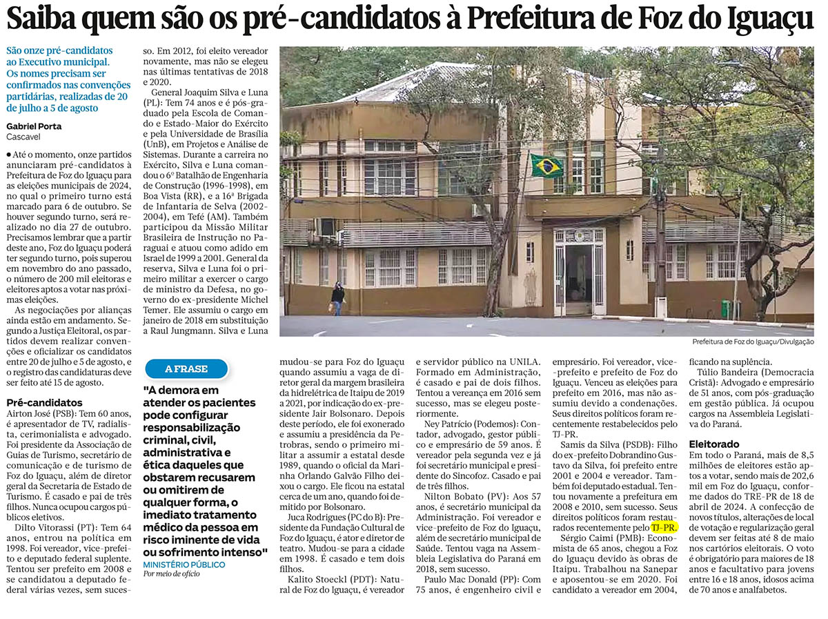 Saiba quem são os pré-candidatos à Prefeitura de Foz do Iguaçu